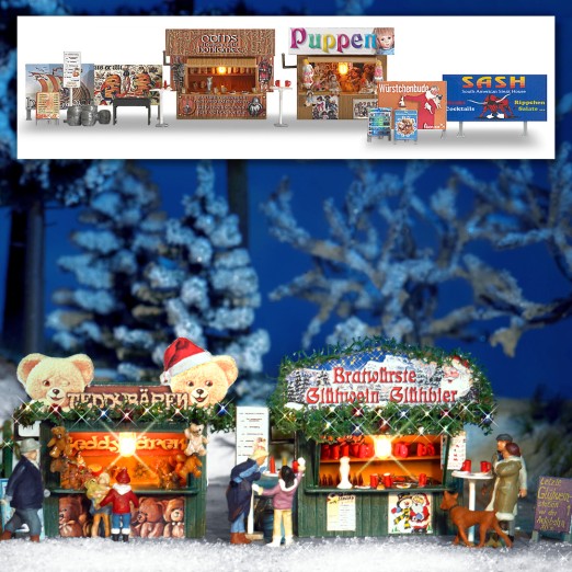 BUSCH 1060 H0 2 Weihnachtsbuden mit Zubehör 
