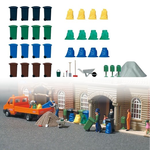 BUSCH 1136 H0 Müll-Set Mülltonnen, Müllsäcke & Zubehör 