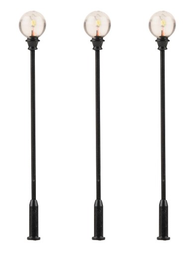 FALLER 180113 H0 LED-Parklaterne, Kugel-Aufsatzleuchte , warmweiß, 3 Stück