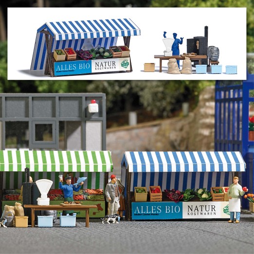 BUSCH 1823 H0 Marktstände Bio-Gemüse & Räucherfisch 