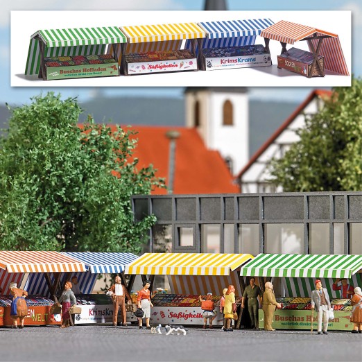 BUSCH 1824 H0 4 Marktstände 