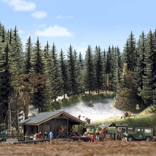 BUSCH 6042 H0 Wald-Set Waldhütte mit Zubehör 