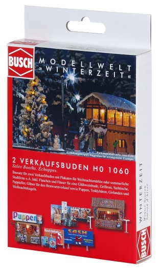 Preview: BUSCH 1060 H0 2 Weihnachtsbuden mit Zubehör 