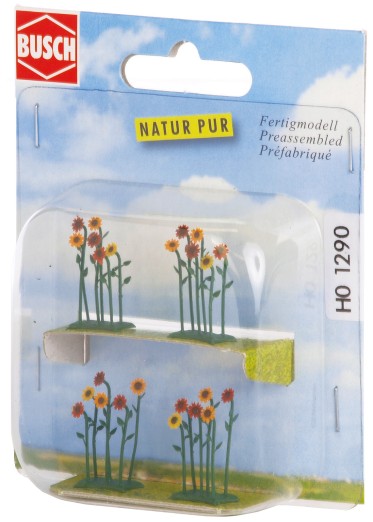 Preview: BUSCH 1290 H0 Rote/Bunte Sonnenblumen, Fertigmodell 