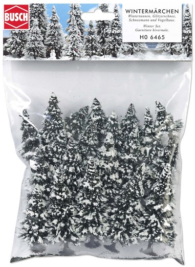 BUSCH 6465 H0 10 Schneetannen mit Zubehör 