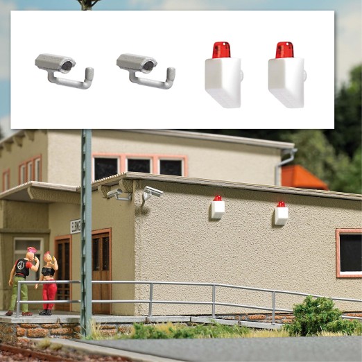 BUSCH 7755 H0 Mini-Set Überwachungskameras & Alarmanlagen 