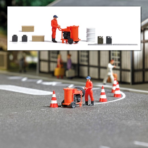 BUSCH 7806 H0 Straßenmarkierungsmaschiene mit Bauarbeiter 