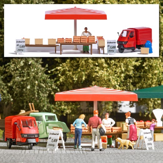 BUSCH 7913 H0 Marktstand Erdbeeren (Action-Set) 