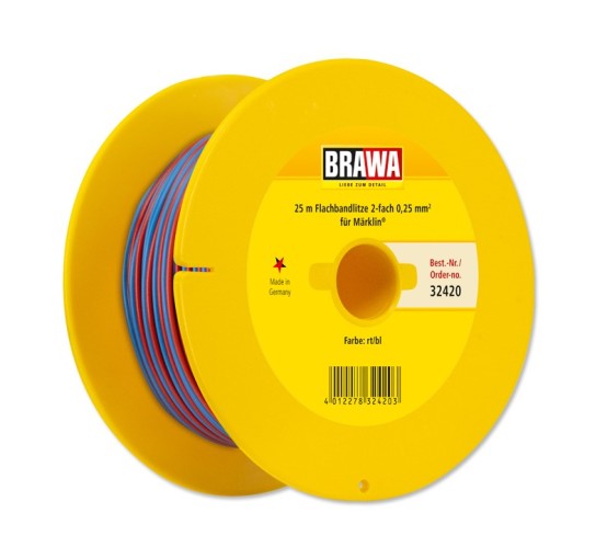 BRAWA 32420 Flachbandlitze für digitalen Einsatz, Zweiadrig, 0,25 mm², 25 m Spule, rot/blau