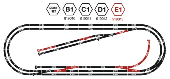Preview: Fleischmann 919013 N Gleisset E1 (Gleise mit Bettung) 