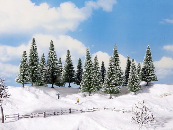 NOCH 24683 H0/TT/N/Z Schneetannen 16 Stück, 4-10 cm hoch 