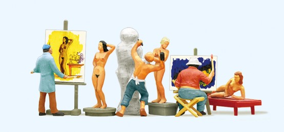 Preiser 10106 H0 Maler, Bildhauer, Modelle. Zubehör als Bausatz. 6 Figuren