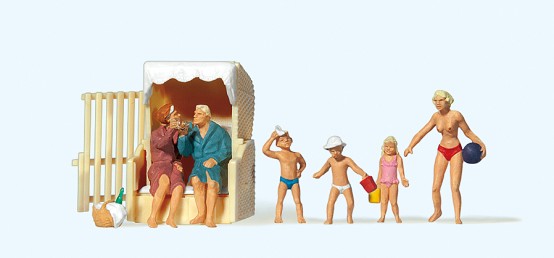 Preiser 10438 H0 Paar im Strandkorb, spielende Kinder 