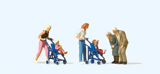 Preiser 10493 H0 Mütter. Kinder im Kinderwagen 
