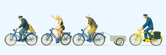Preiser 10507 H0 Radfahrer, Fahrradanhänger 