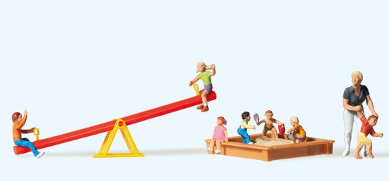Preiser 10587 H0 Spielende Kinder, mit Wippe und Sandkasten 