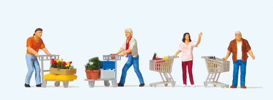 Preiser 10722 H0 Kunden mit Einkaufswagen 