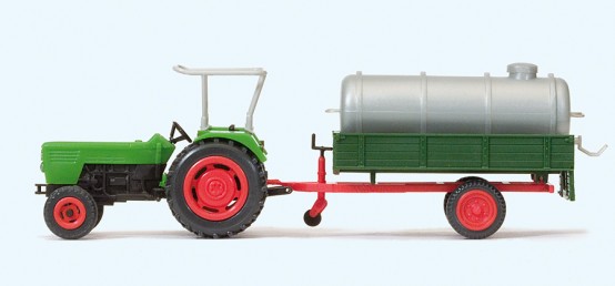 Preiser 17937 H0 Ackerschlepper DEUTZ D 6206 mit Güllefass auf Einachsanhänger (Fertigmodell)