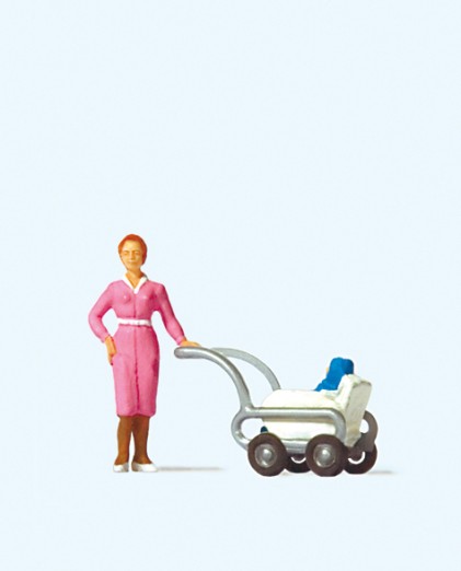 Preiser 28037 H0 Frau mit Kinderwagen 