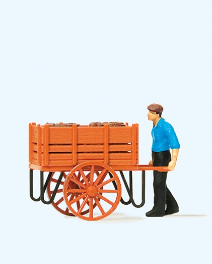 Preiser 28131 H0 Arbeiter mit Handwagen, Fässe 