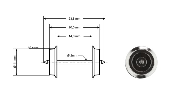 Preview: Roco 40183 H0 Radsatz AC, Ø 11 mm, Länge 23,8 mm (2er-Set) 