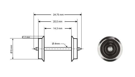 Preview: Roco 40187 H0 Radsatz DC, Ø 9 mm, 2er-Set 
