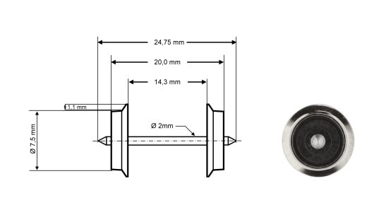 Preview: Roco 40189 H0 Radsatz DC, Ø 7,5 mm, 2er-Set 