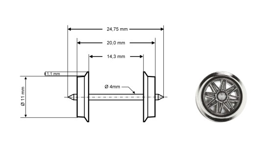 Preview: Roco 40190 H0 Radsatz DC, Ø 11 mm, 2er-Set 