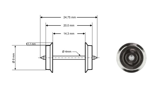 Preview: Roco 40191 H0 Radsatz DC, Ø 9 mm, 2er-Set 