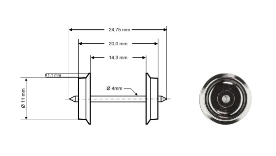 Preview: Roco 40192 H0 Radsatz DC, Ø 11 mm, Länge 24,75 mm (2er-Set) 
