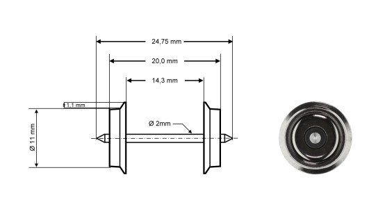 Preview: Roco 40199 H0 Radsatz DC, Ø 11 mm, 2er-Set 