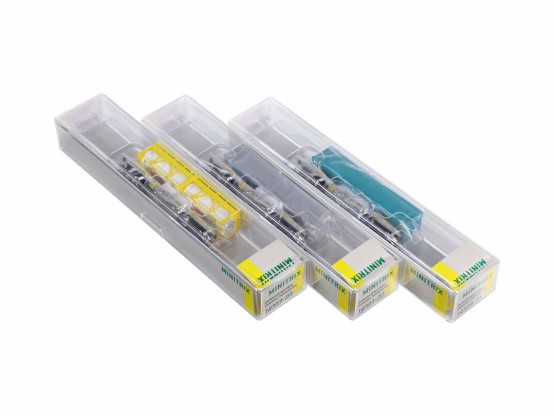 Preview: Minitrix 18703 N Containertragwagen Bauart Sgmmns 190, 3er-Set