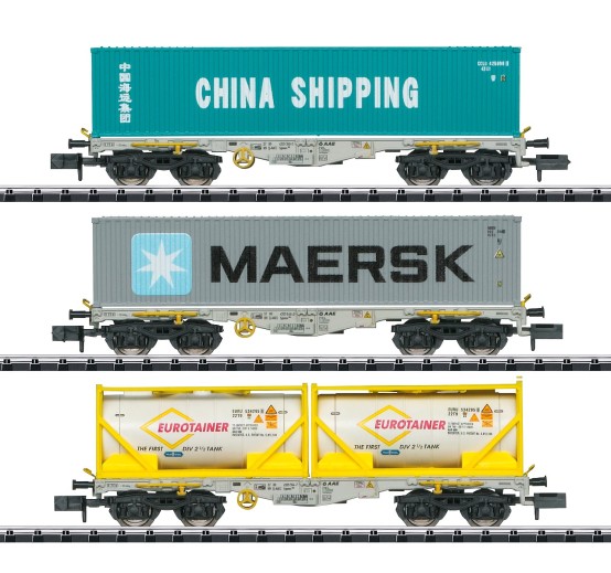 Minitrix 18703 N Containertragwagen Bauart Sgmmns 190, 3er-Set