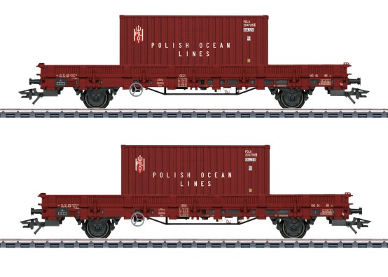 Trix 24555 H0 Niederbordwagen mit Container, PKP 2er-Set 