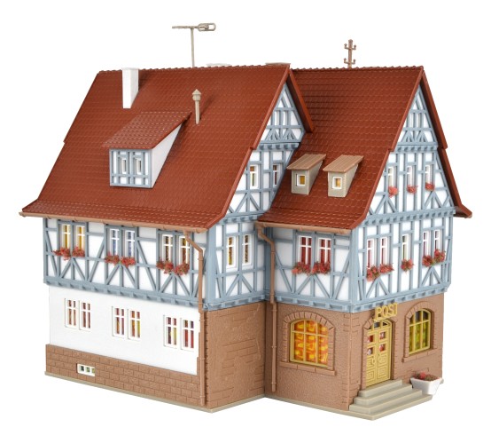 Preview: Vollmer 43637 H0 Gasthof zur Post mit LED-Beleuchtung 