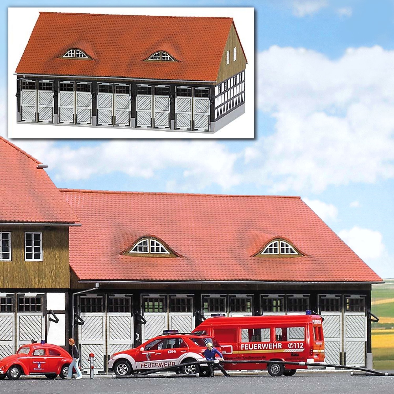 BUSCH 1451 H0 Fahrzeughalle Feuerwehr 