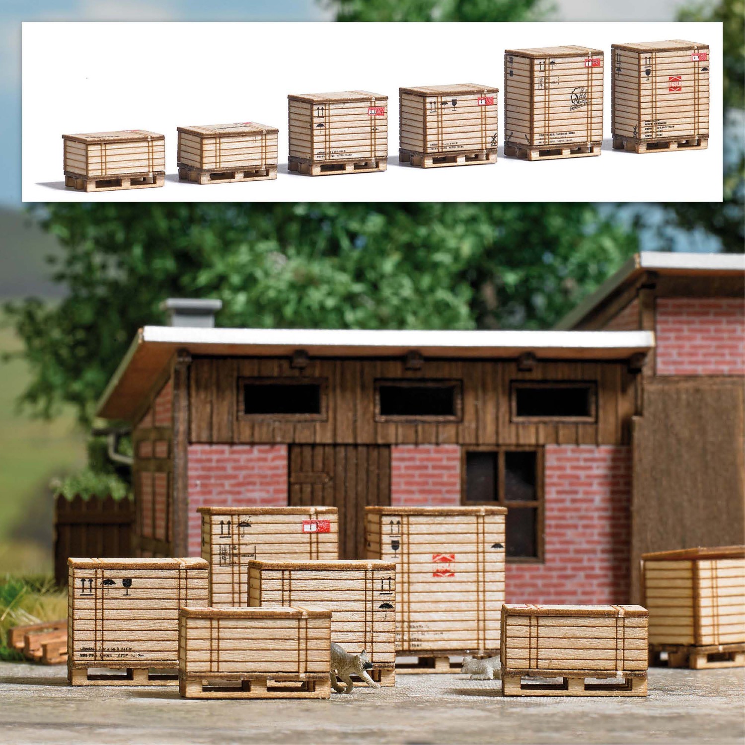 BUSCH 1811 H0 Paletten mit Holzkisten 