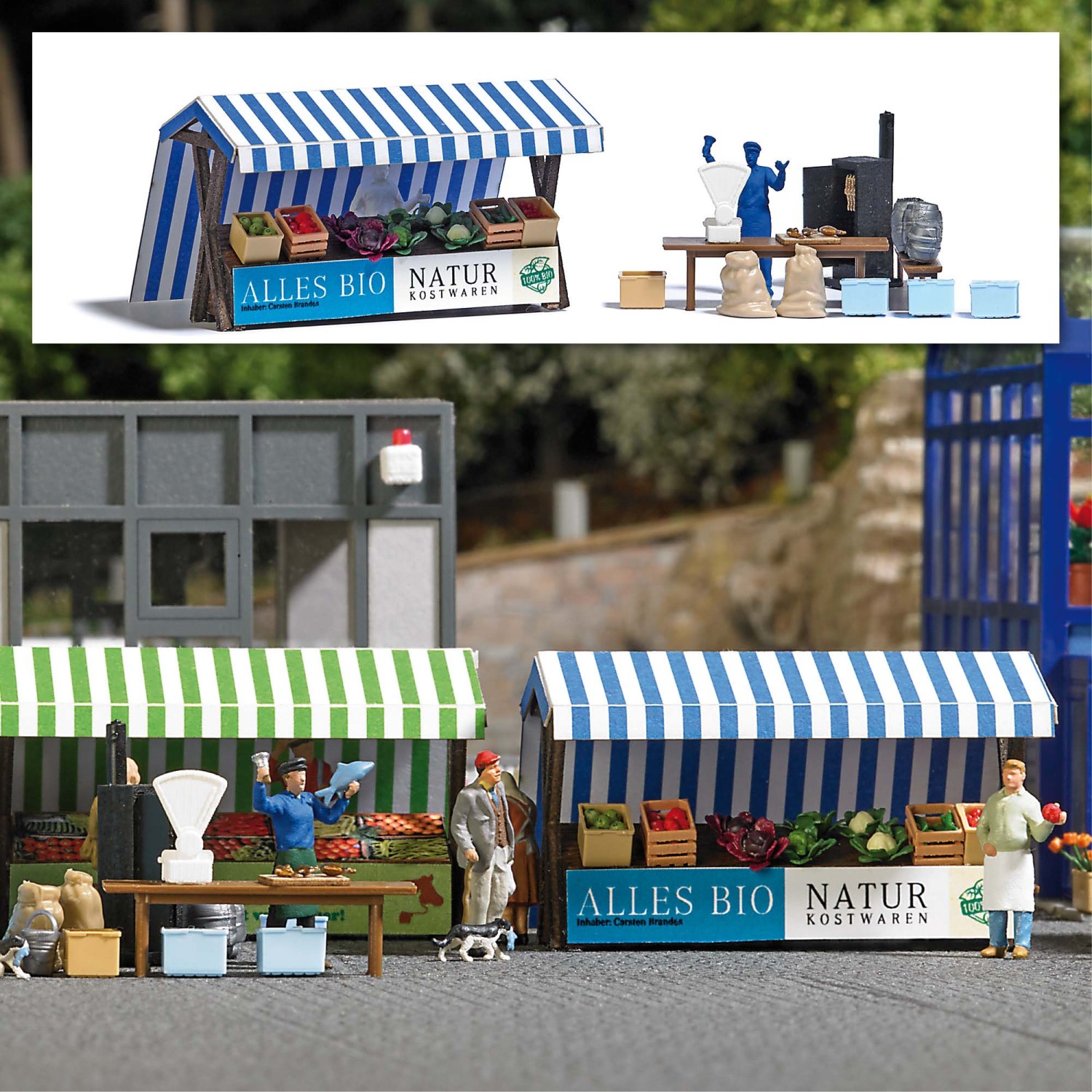 BUSCH 1823 H0 Marktstände Bio-Gemüse & Räucherfisch 