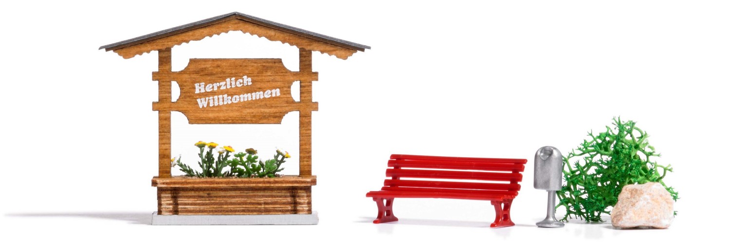 BUSCH 1144 H0 Ortseingangsschild aus Holz (Fertigmodell) 