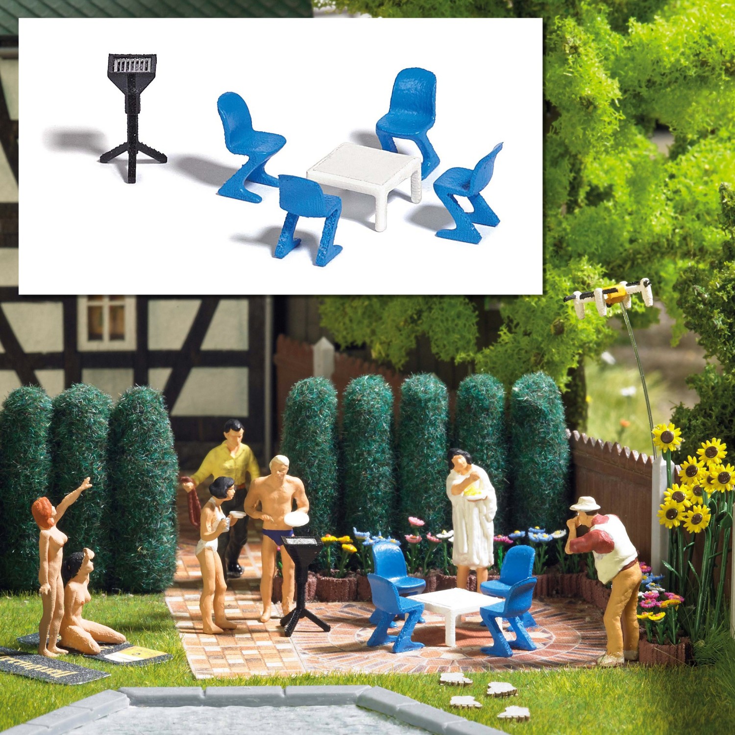 BUSCH 1189 H0 Gartenmöbel-Set 