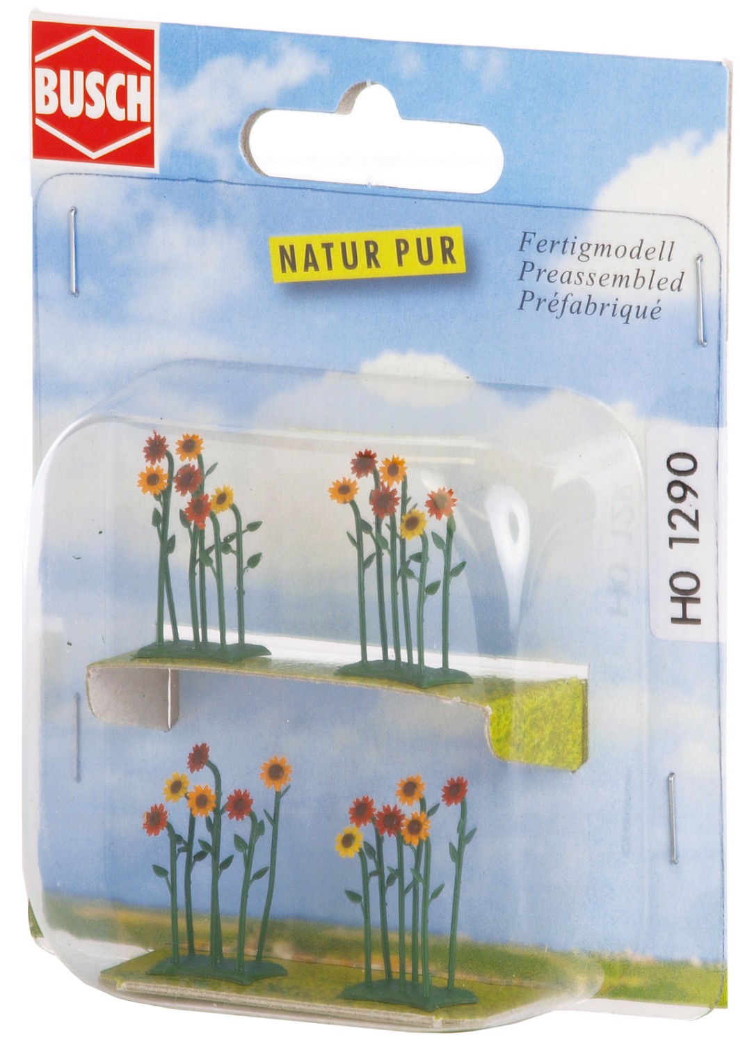 BUSCH 1290 H0 Rote/Bunte Sonnenblumen, Fertigmodell 
