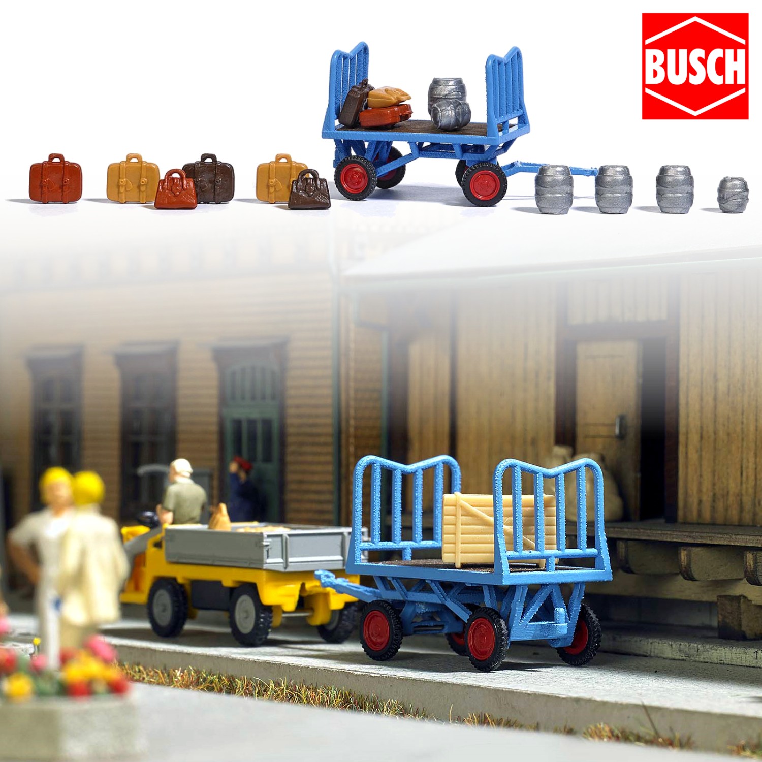 BUSCH 1624 H0 Bahnsteigkarre mit Zubehör 