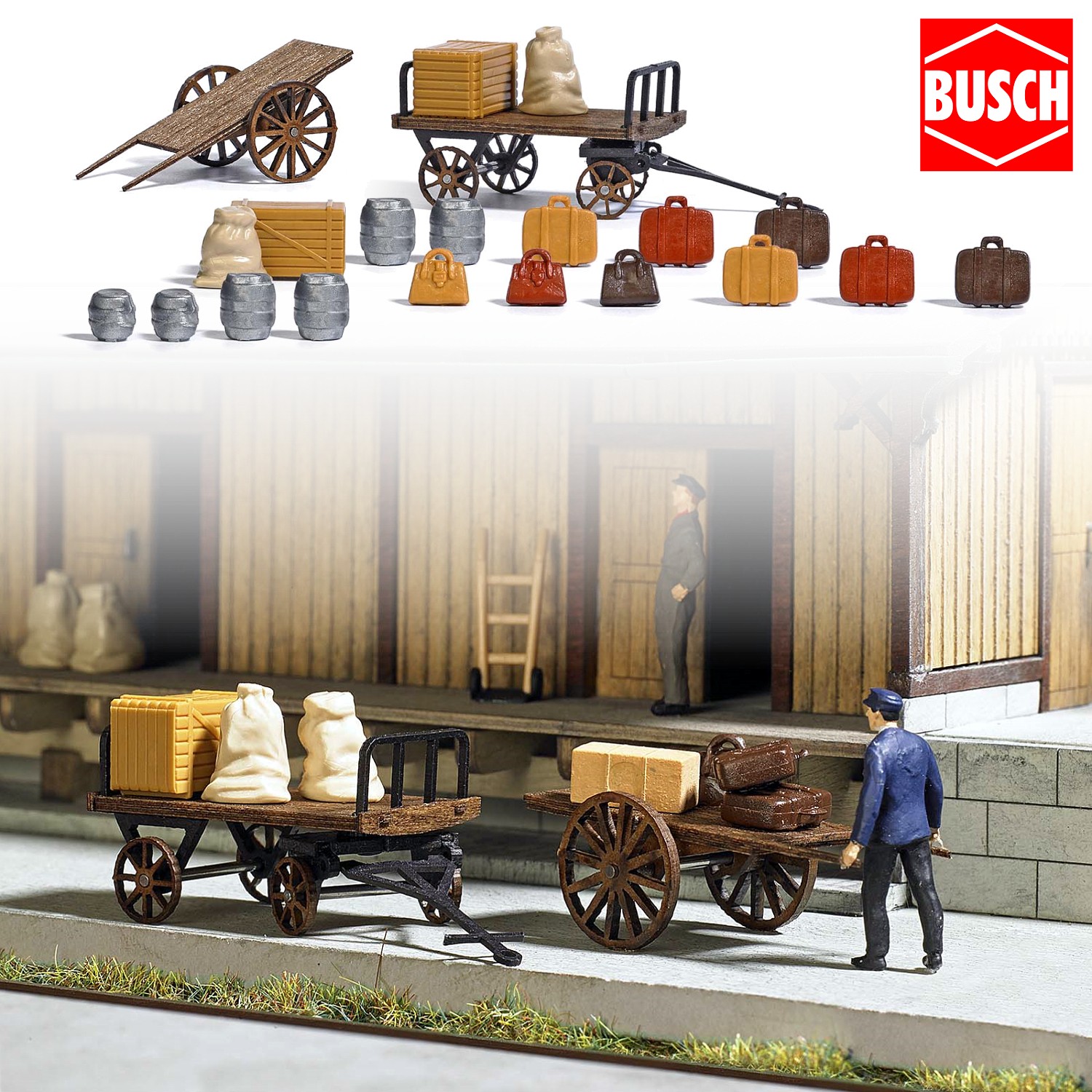 BUSCH 1625 H0 Gepäckkarren mit Zubehör 