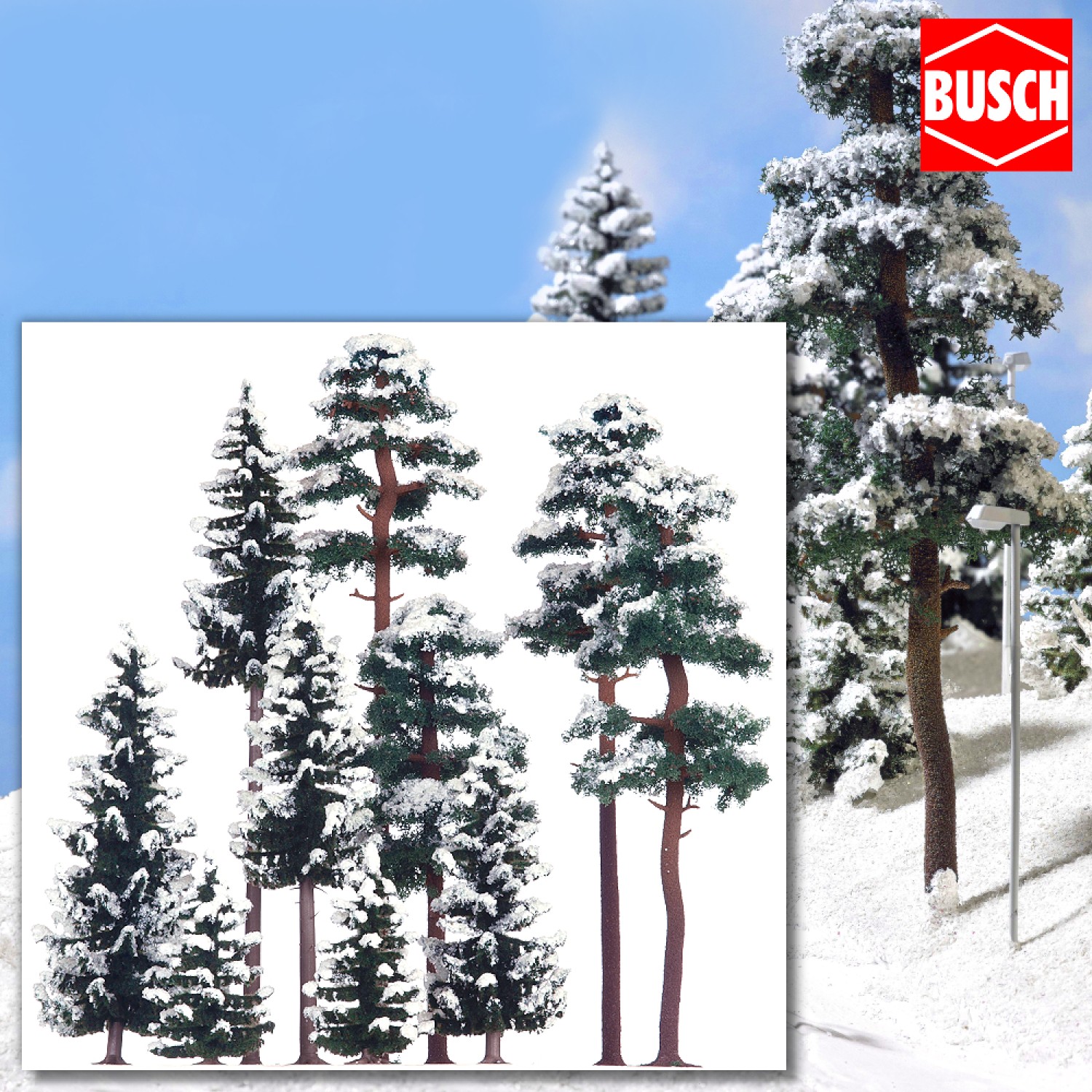BUSCH 6150 H0 6 Schnee-Fichten und 4 Schnee-Kiefern 