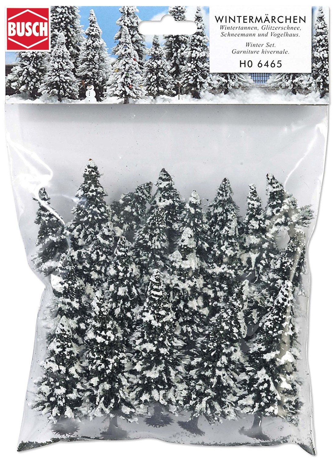 BUSCH 6465 H0 10 Schneetannen mit Zubehör 