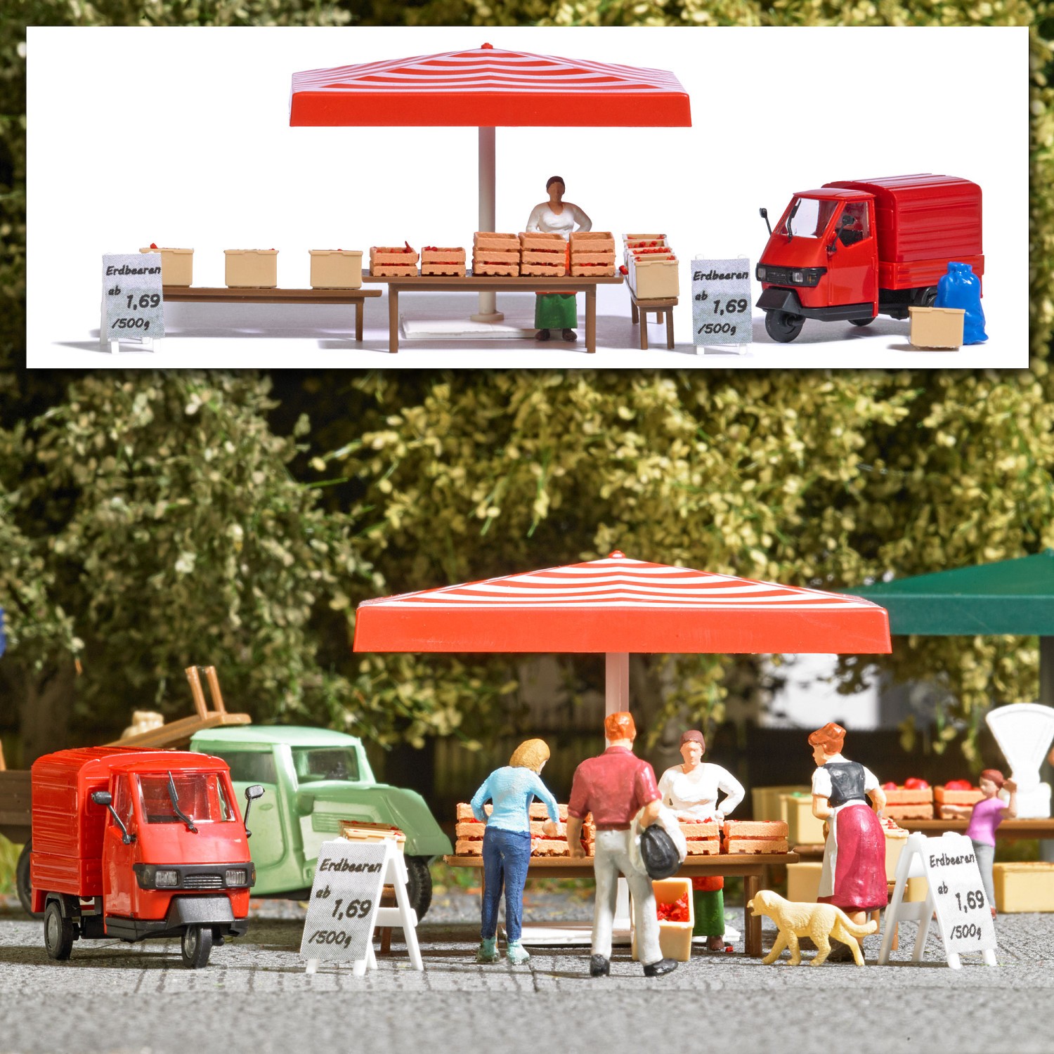 BUSCH 7913 H0 Marktstand Erdbeeren (Action-Set) 