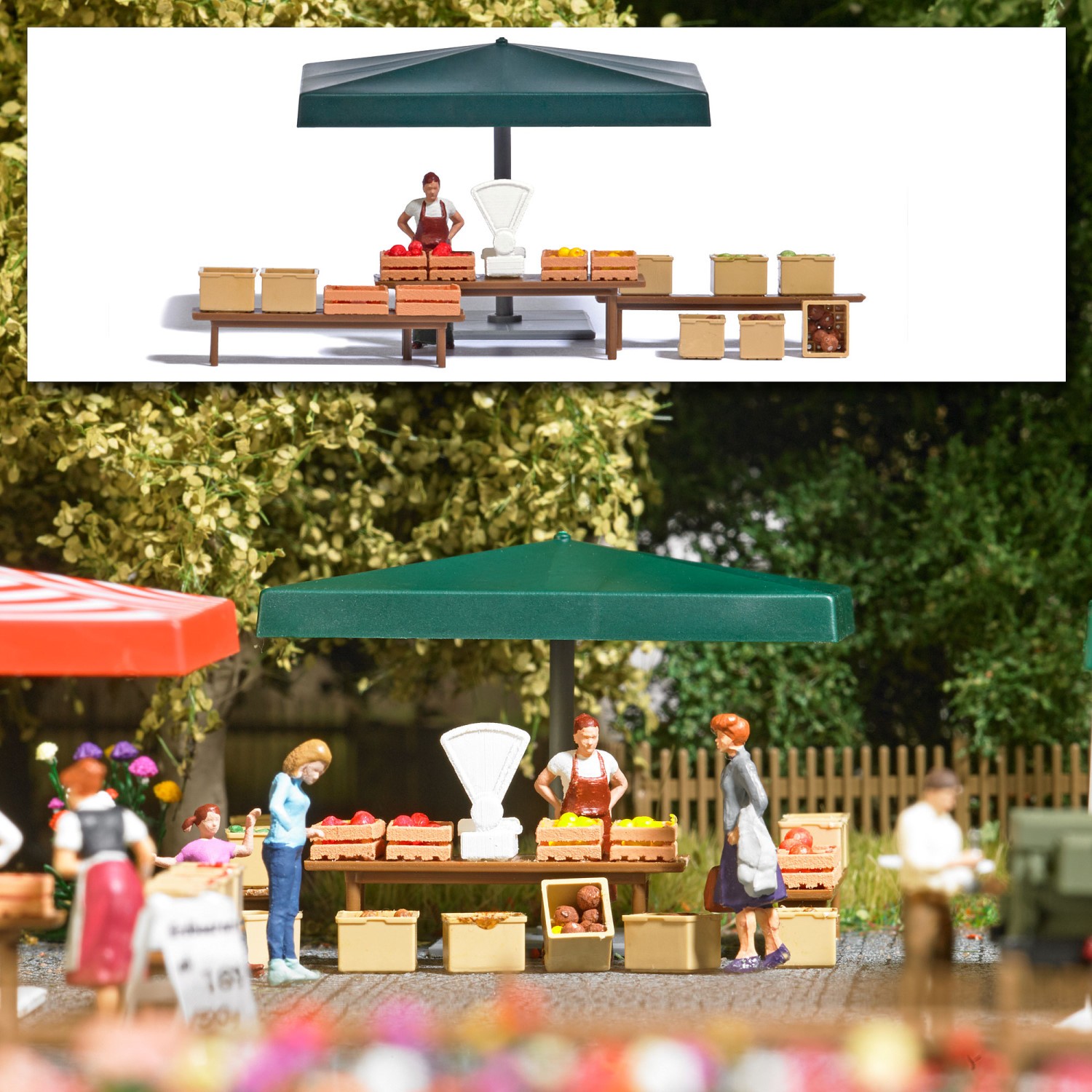BUSCH 7915 H0 Marktstand Gemüse (Action-Set) 