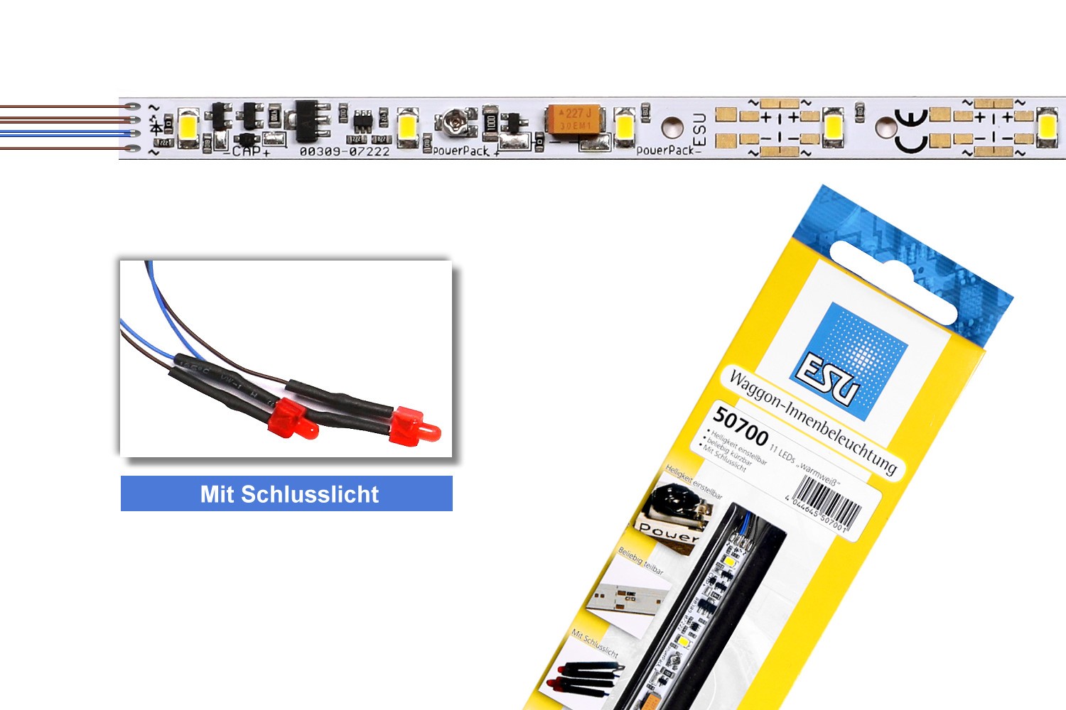 ESU 50700 H0/TT/N Innenbeleuchtung warmweiß mit Schlusslicht 