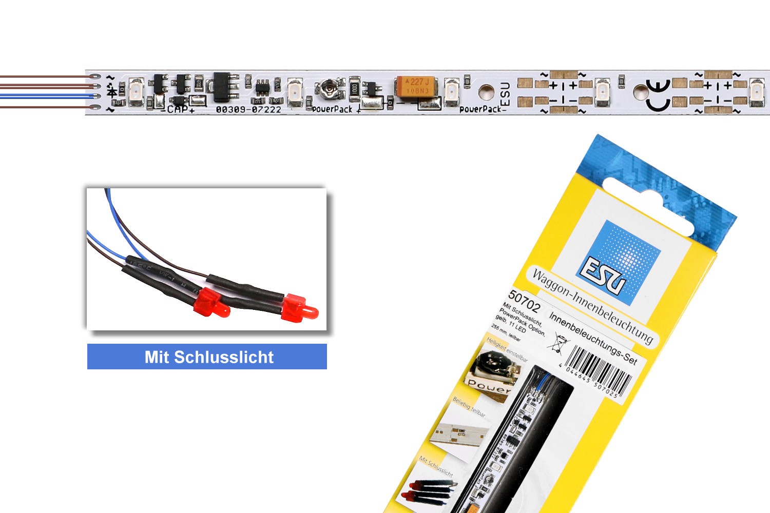 ESU 50702 H0/TT/N Innenbeleuchtung gelb mit Schlusslicht 