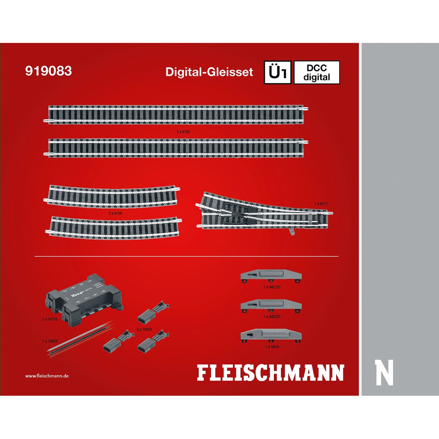 Fleischmann 919083 N Profi-Gleis DCC Digital-Gleisset Ü1 